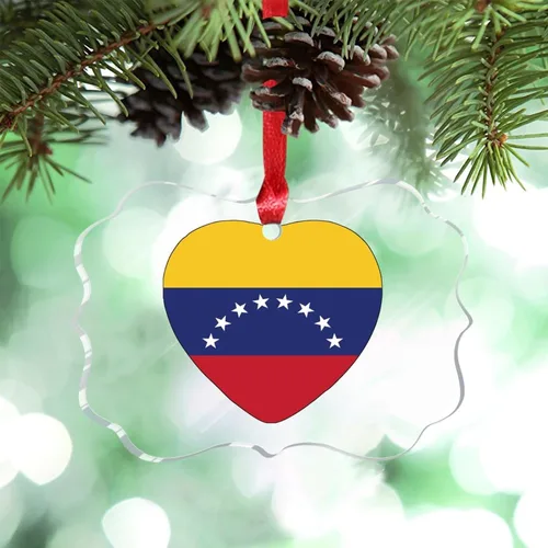 Miniatura 30 de Adorno de Navidad personalizado de la bandera de Venezuela 2023, adornos de corazón para árboles de Navidad, acrílico país, ciudad, recuerdo
