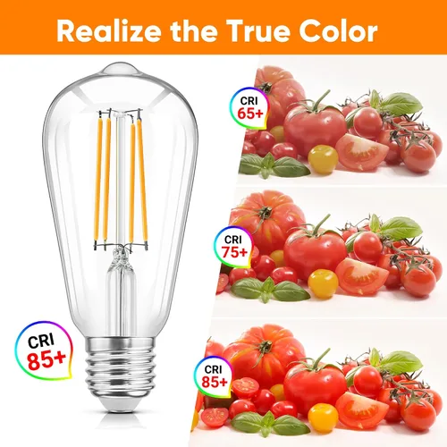 Miniatura 2 de WIHTU – Bombillas LED de filamento, bombillas LED Edison vintage brillantes de 6 W, bombillas de luz cálida ST58 de 2700 K con CRI 85+, base