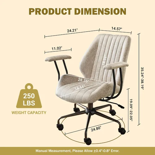 Miniatura 2 de Silla de oficina en casa, silla ergonómica para computadora con soporte lumbar, altura ajustable, silla de oficina moderna de mediados de siglo