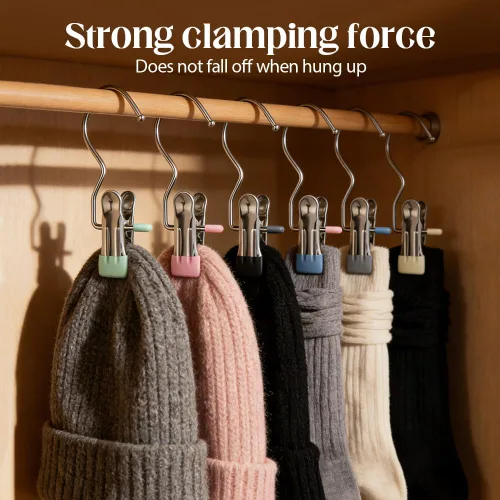 Miniatura 3 de Ganchos de Viaje Colgantes Ahorradores de Espacio para Pinzas de Ropa, Sombreros y Pantalones, Ganchos de Acero Inoxidable para Botas, Clips Negro