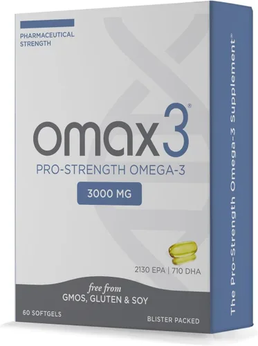 Omax3 Aceite de pescado omega-3 ultra puro de fuerza profesional, 1000 mg, soporte máximo para articulaciones y músculos, EPA DHA, certificado NSF,