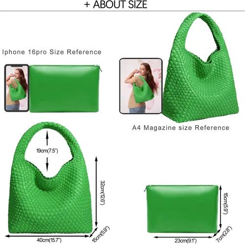 Miniatura 4 de Bolso de mano de mujer con asa superior de cuero vegano tejido a mano, bolso de hombro de moda, bolso bandolera con bolsa para todos los estilos