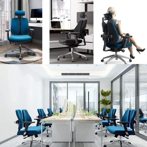 Miniatura 2 de Silla de computadora creativa Silla ergonómica de columna vertebral Silla de oficina de malla con cintura simple (azul)