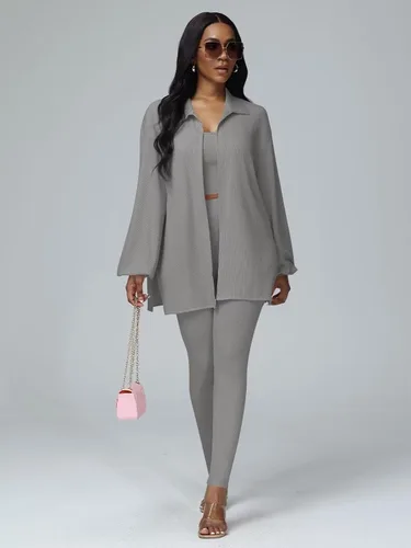 Miniatura 6 de acelyn Conjuntos de 3 piezas para mujer, conjuntos casuales de descanso, ombliguera, cárdigan de entrenamiento, pantalón, traje deportivo
