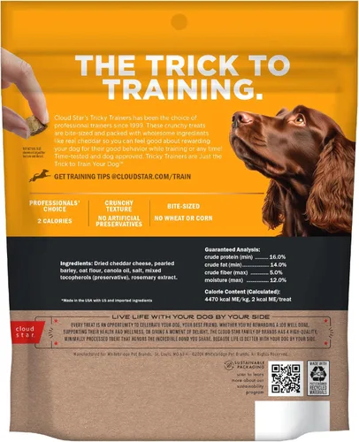 Miniatura 2 de Cloud Star Tricky Trainers Crunchy Dog Training Treats Bolsa de 8 onzas, sabor cheddar, ayuda de comportamiento bajo en calorías con 450 golosinas