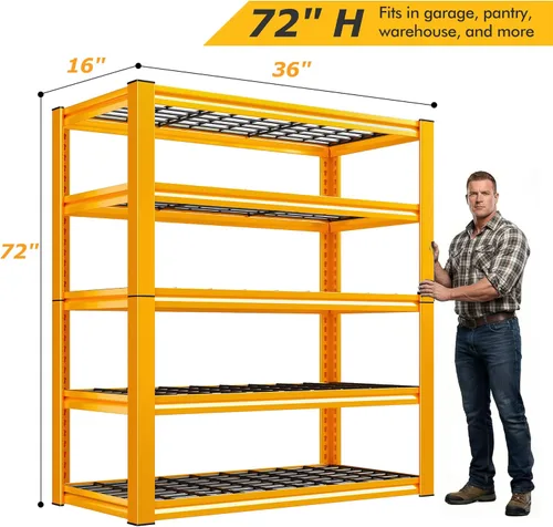 Miniatura 3 de REIBII Estantería de garaje con carga de 3000 libras, estantes de almacenamiento de 5 niveles, estantería de metal resistente ajustable para Amarillo