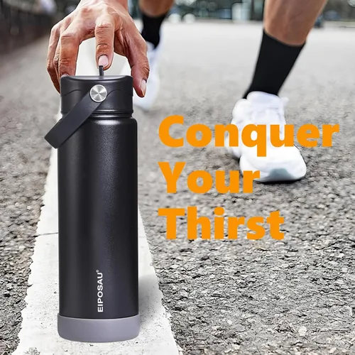 Miniatura 9 de Botella de agua aislada con tapa, bota y calcomanías, botella de acero inoxidable de 24 onzas, sin sudor, mantiene el frío las 24 horas, botella