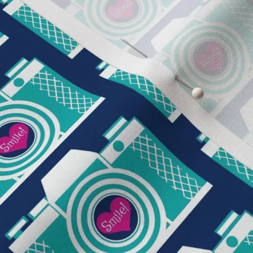 Miniatura 5 de Spoonflower Tela – Retro Cámara Sonrisa Fotografía Fresca Vintage Verano Rosa Verde azulado Brillante Impreso en Petal Signature Tela de algodón Fat
