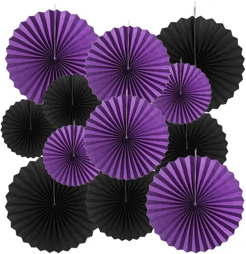 Miniatura 23 de MOWO Abanicos de papel negro para colgar decoración (negro, 6 piezas)