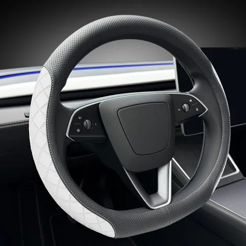 Miniatura 9 de LKWLIKEI Funda de Volante de Cuero Nappa Ultradelgada, para Volante de Tesla Modelo 3/Y, Diseño Antideslizante y Modificación Interior de Accesorios