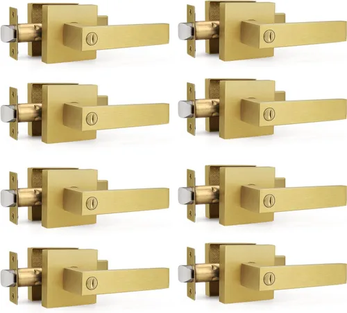 Miniatura 19 de Gobrico 1 paquete de manijas cuadradas de privacidad para puerta en acabado negro mate, manijas interiores sin llave, reversibles para puertas
