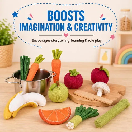 Miniatura 3 de Juego de cocina de frutas y verduras de felpa de 12 piezas - Viene con alimentos de aspecto realista -Juego de simulación para niños alimentos
