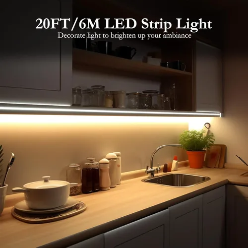 Miniatura 2 de JOYLIT Tira de luces LED COB de 12 V, 20 pies/6M, IP65, impermeable, 3000 K, blanco cálido, 320 LEDs/M CRI 90+, cinta adhesiva brillante, uniforme