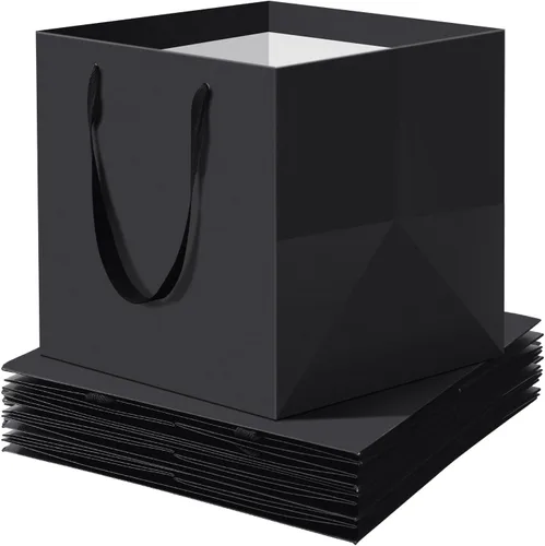 Tenceur Paquete de 50 bolsas de regalo negras con asas de 10 x 10 x 10 pulgadas, bolsas de papel de regalo cuadradas reutilizables para regalos,