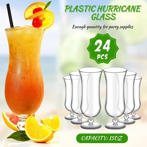 Miniatura 6 de Lallisa 24 vasos de plástico para huracanes de 15 onzas, resistentes a las roturas, de plástico transparente, de piña colada, vasos de cóctel