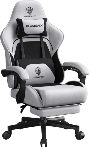 Miniatura 8 de Dowinx Silla de juegos de tela con cojín de resorte de bolsillo, silla de juegos de masaje con reposacabezas, silla ergonómica para computadora