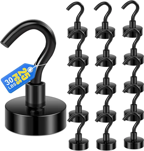 Miniatura 8 de LOVIMAG - Ganchos magnéticos, imanes de 30 libras con ganchos para crucero, ganchos magnéticos negros para colgar, refrigerador, aula, nevera