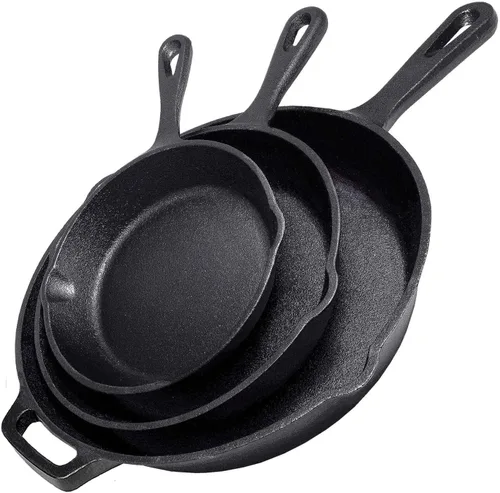 Juego de sartenes de hierro fundido de 3 piezas, sartenes resistentes de 12 pulgadas, 10 pulgadas, 8 pulgadas, juego de utensilios de cocina