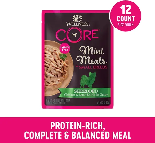 Miniatura 2 de Wellness CORE - Mini comidas para razas pequeñas trituradas en salsa para perros adultos, sin granos, natural, receta de entrada de pollo y cordero