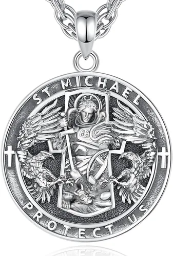 Miniatura 108 de Vito Collar de plata de ley 925 para mujeres y hombres, San Benito, crucifijo, Caravaca, San Cristóbal, San Judas, medalla patronal, amuleto