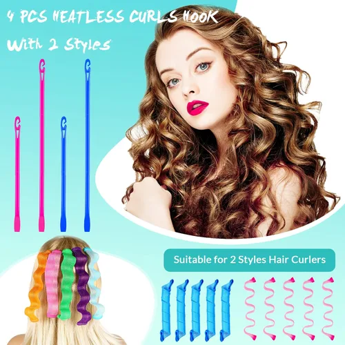 Miniatura 5 de 4 rizadores en espiral sin calor para cabello ondulado largo en longitudes de 13. 8 y 22 pulgadas (azul, rojo rosa)