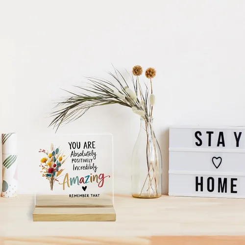 Miniatura 4 de Regalos de aliento para mujeres, señal decorativa, placa acrílica "You Are Amazing", señal "You Are Loved" de JAXXERO