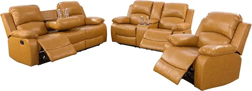 Miniatura 28 de Juego de muebles de sala de estar de cuero reconstituido con sofá reclinable, juego de sofá reclinable, silla de dos cuerpos, juegos de muebles