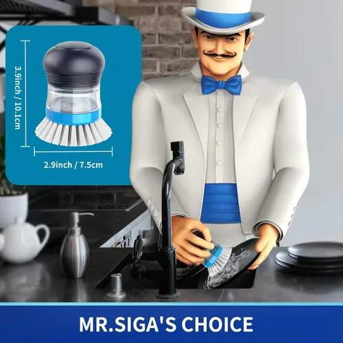 Miniatura 2 de MR.SIGA Cepillo dispensador de jabón, cepillo de cocina para limpiar platos, ollas, sartenes, fregaderos, paquete de 1, azul marino y azul