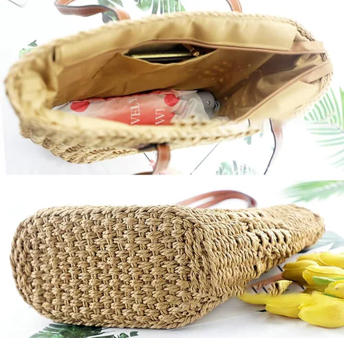 Miniatura 4 de Bolso Hobo de paja para mujer, bolso de hombro tejido, bolso grande para viajes de verano, playa, bolso hecho a mano
