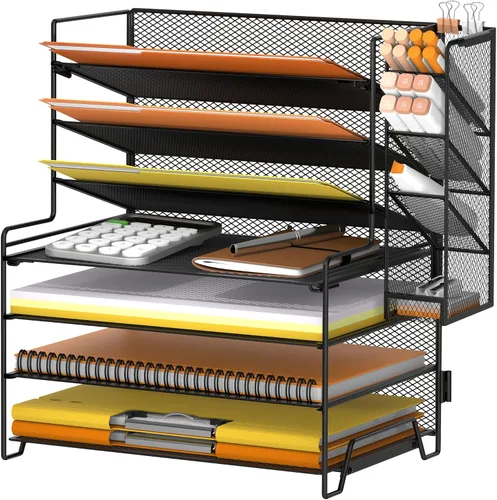 SUPEASY Organizador de Escritorio de 7 Niveles, Organizador de Archivos de Escritorio con Porta Lápices, Organizador de Papel para Escritorio,
