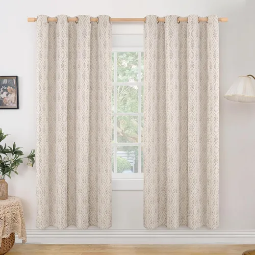 Miniatura 11 de BGment - Cortinas de jacquard de hojas en color amarillo mostaza, 72 pulgadas de largo para sala de estar, patrón botánico de estilo campestre