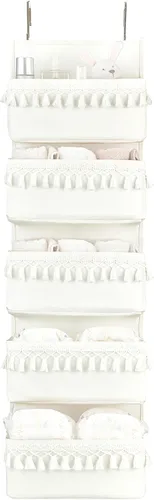 Miniatura 11 de Dahey Organizador bohemio para colgar sobre la puerta, para habitación del bebé, con borlas, decoración para dormitorio, cuarto de bebé, baño, Gris