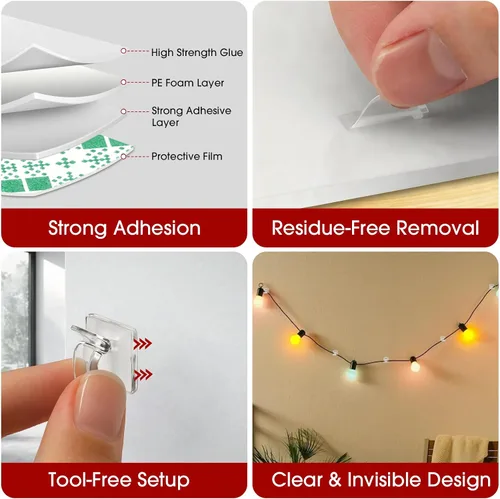 Miniatura 5 de Latoxcaa 120 clips adhesivos resistentes para cables, organizador de cables transparente sin rastro y soportes de cables para pared, escritorio