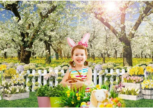 Miniatura 4 de Telón de fondo de primavera de poliéster de 7 x 5 pies, paisaje natural, árbol de bosque, fondo de fotografía para niños, cumpleaños, boda, baby