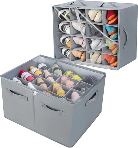 Miniatura 19 de TOPIA HOME Organizador de zapatos para armario, caja de zapatos plegable con divisores ajustables y cubierta transparente, organizador