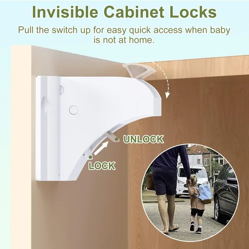 Miniatura 5 de AOSITE - Cerraduras magnéticas de seguridad para niños, paquete de 4 cerraduras magnéticas para cajones de cocina con adhesivo, sin taladrar ni