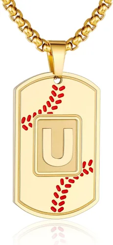 Miniatura 24 de A-Z Collar con etiqueta de perro para hombre, dije de béisbol, cadena de acero inoxidable de 22 + 2 pulgadas, regalo de joyería personalizado
