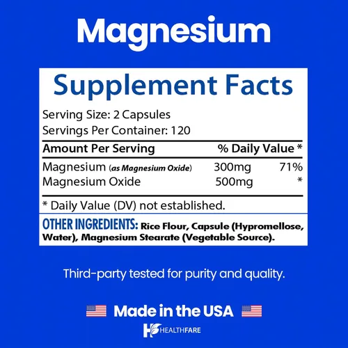Miniatura 3 de HealthFare Magnesio 500mg 240 cápsulas veganas Suplemento mineral esencial extra fuerte Fórmula de alta absorción Sin OMG, sin gluten