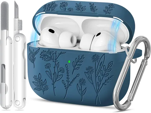 Miniatura 69 de Funda para Airpods Pro 3 con tapa magnética, fundas grabadas con flores para Apple AirPods Pro de 3ª generación 2025, funda de silicona suave