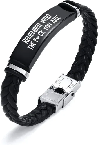 Miniatura 21 de Pulsera de cuero para hombre, regalo de sobriedad para hombre: cita inspiradora/versículo bíblico grabado, pulsera trenzada negra para hombre