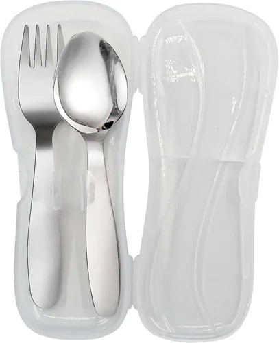Miniatura 7 de VANRA Juego de 2 cucharas de tenedor para niños con estuche de viaje para lonchera, acero inoxidable 18/8 para niños, cubiertos para niños, juego