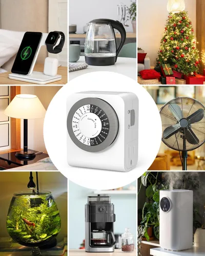 Miniatura 7 de BN-LINK Temporizador de salida con 2 enchufes con conexión a tierra, temporizador de luz mecánico para enchufe eléctrico interior, 24 horas, 3