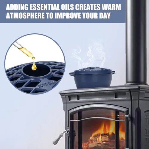 Miniatura 6 de G Good Gain Vaporizador de estufa de leña, humidificador de chimenea, humidificador de hierro fundido para estufa, acabado azul mate, resistente a