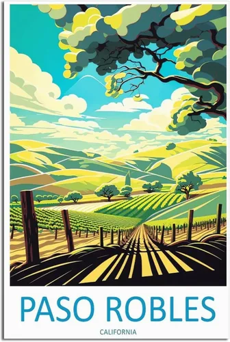 Miniatura 6 de Paso Robles - Póster de viaje vintage de California, paisaje de 08 x 12 pulgadas (7.9 x 11.8 in), lienzo artístico y lienzo para pared de sala