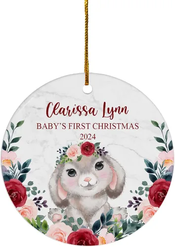 Miniatura 9 de FLOCHIL Adorno Personalizado de Primera Navidad del Bebé 2024 Niño, Adorno Colgante de Elefante de Porcelana Elefante 2