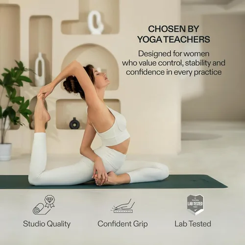 Miniatura 5 de Esterilla de yoga premium – Agarre de poliuretano antideslizante activado por el sudor I Base de goma natural I 0.157 in para yoga, pilates y Verde