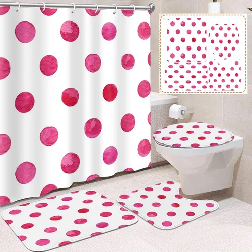 Miniatura 11 de Juego de cortinas de ducha de baño con 12 ganchos, corazón de vaquera rosa de San Valentín, decoración de baño, retro años 60 y 70 S, estética