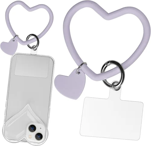 Miniatura 14 de Correa de silicona en forma de corazón para teléfono, correa de muñeca para teléfono celular con soporte para llavero, universal compatible con Negro