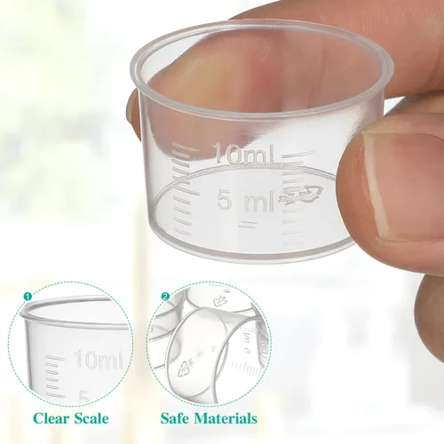 Miniatura 3 de TOYANDONA Juego de 100 vasos medidores desechables de plástico transparente de 0.3 onzas líquidas, vasos medidores gruesos para mezclar pintura