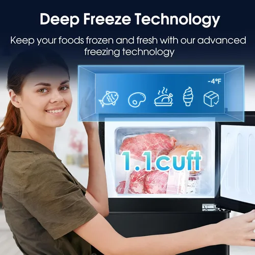 Miniatura 3 de Anypro Refrigerador de 3.2 pies cúbicos con congelador, refrigerador de doble puerta con congelador, control de temperatura, estantes ajustables